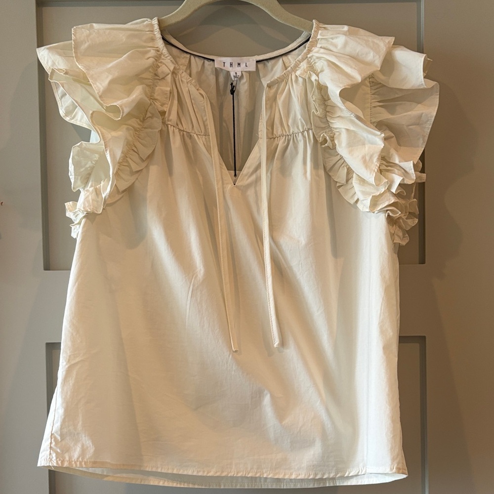 THML Cream Ruffle Sleeve Blouse